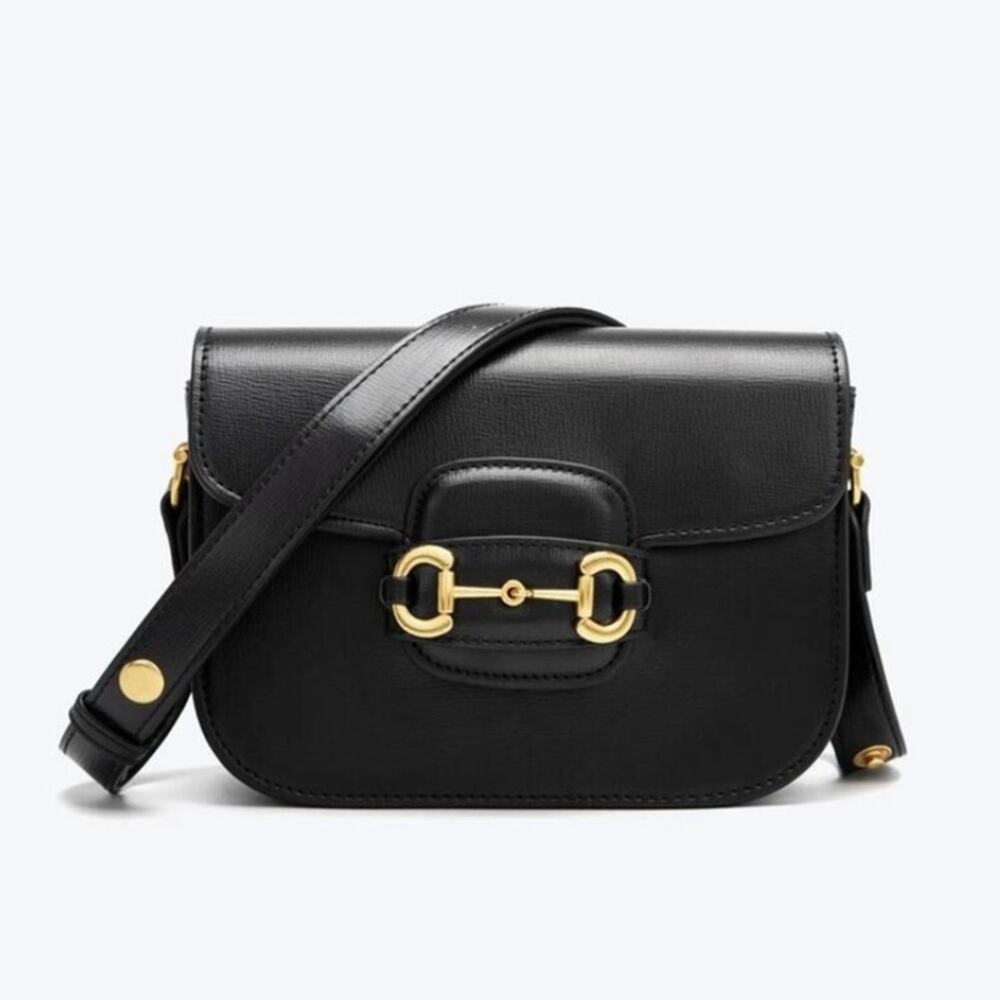 Black Designer GG Horsebit Leather Shoulder Crossbody Bag